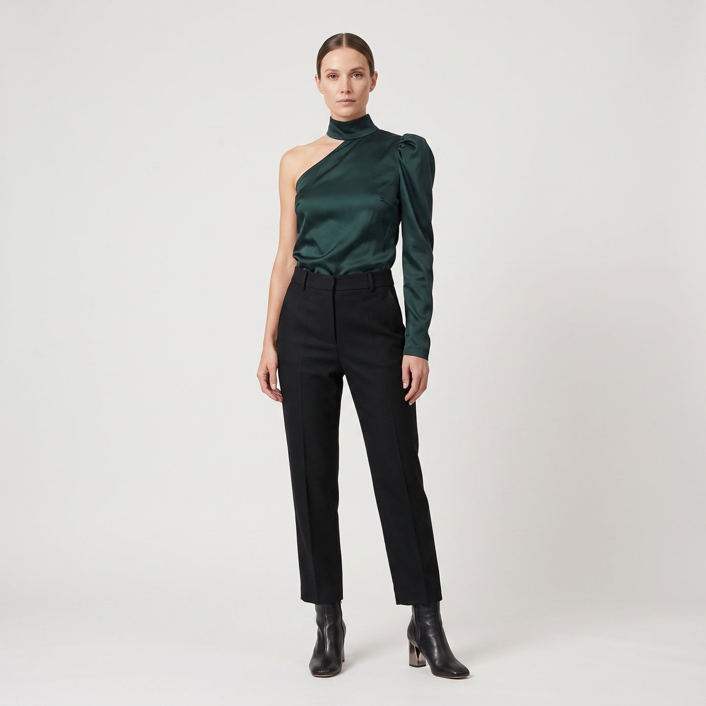 Emerald One-Shoulder Satin Top