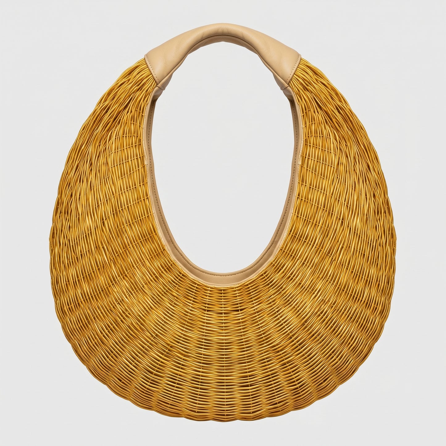 Yellow Woven Crescent Hobo Bag