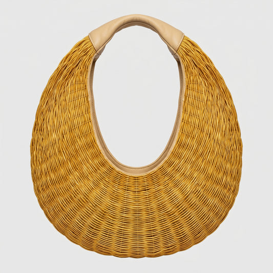Yellow Woven Crescent Hobo Bag