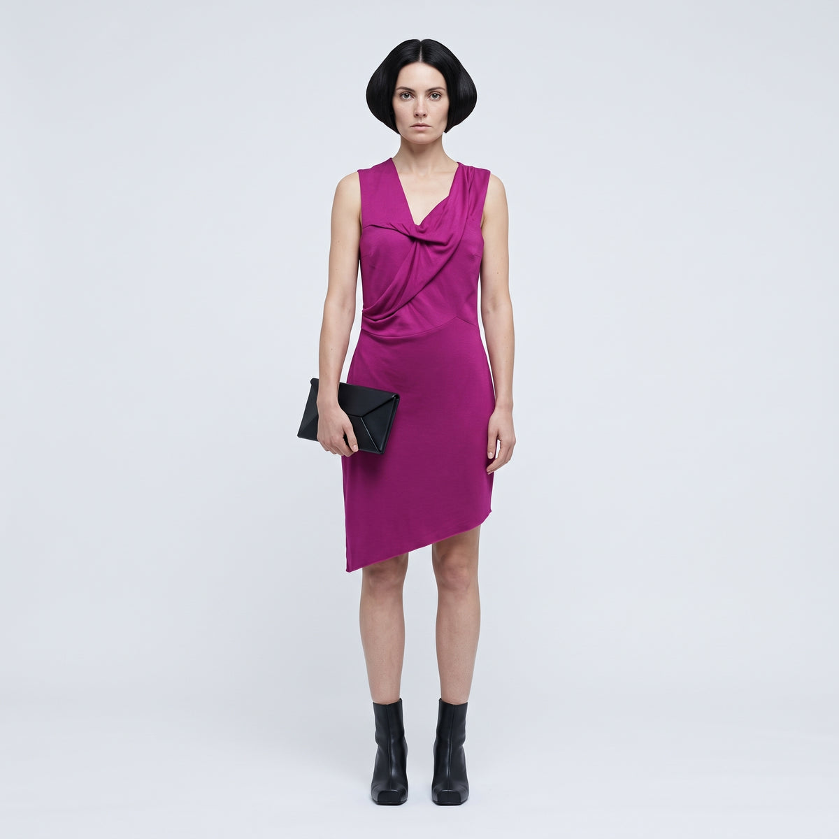 Draped Magenta Asymmetric Mini Dress