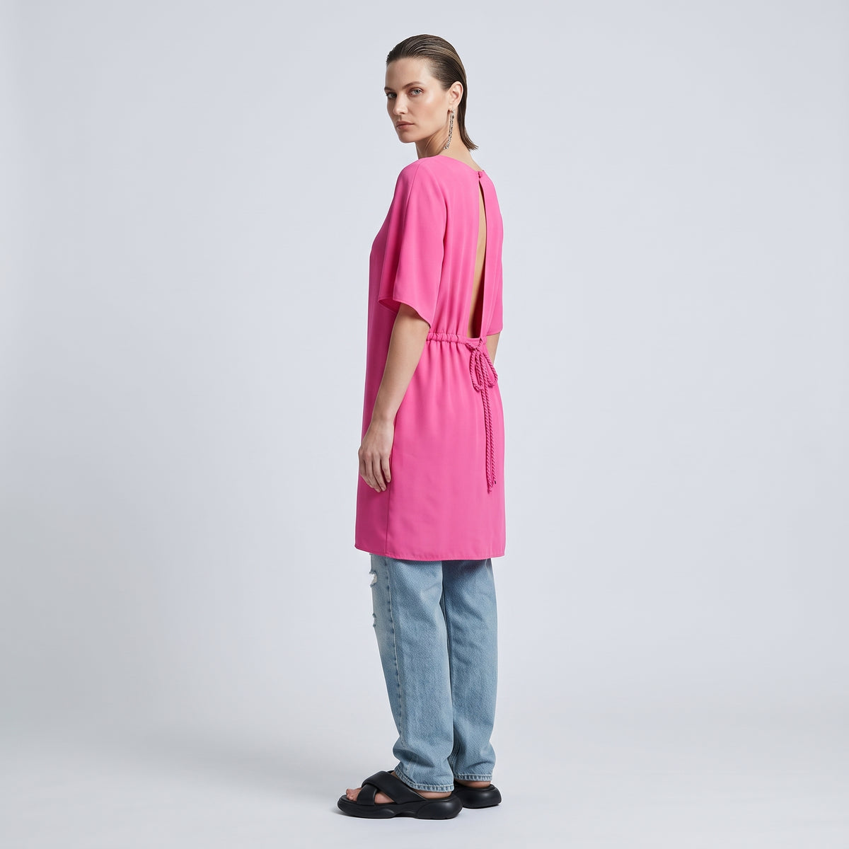 Vibrant Pink Pleated Mini Dress