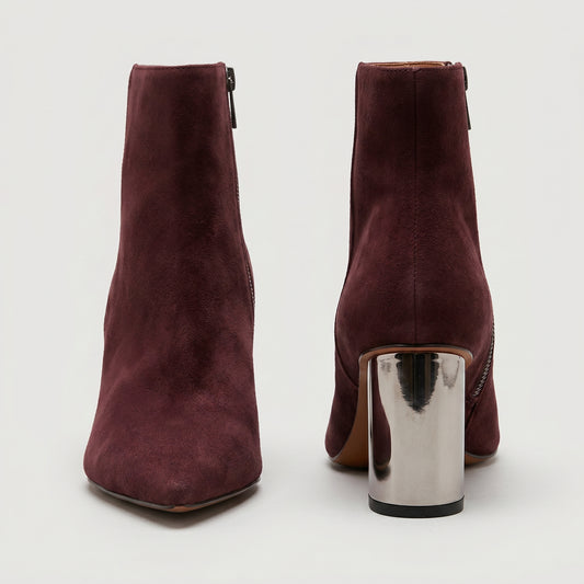 Burgundy Suede Metallic Heel Boots