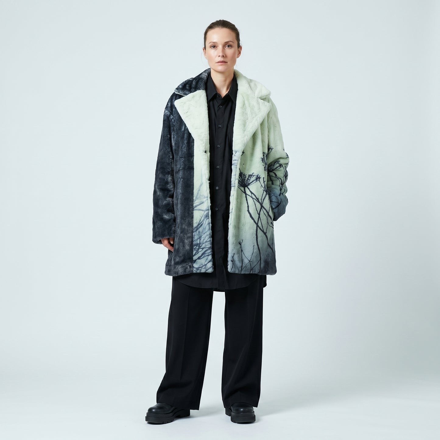 Two-Tone Faux Fur Coat