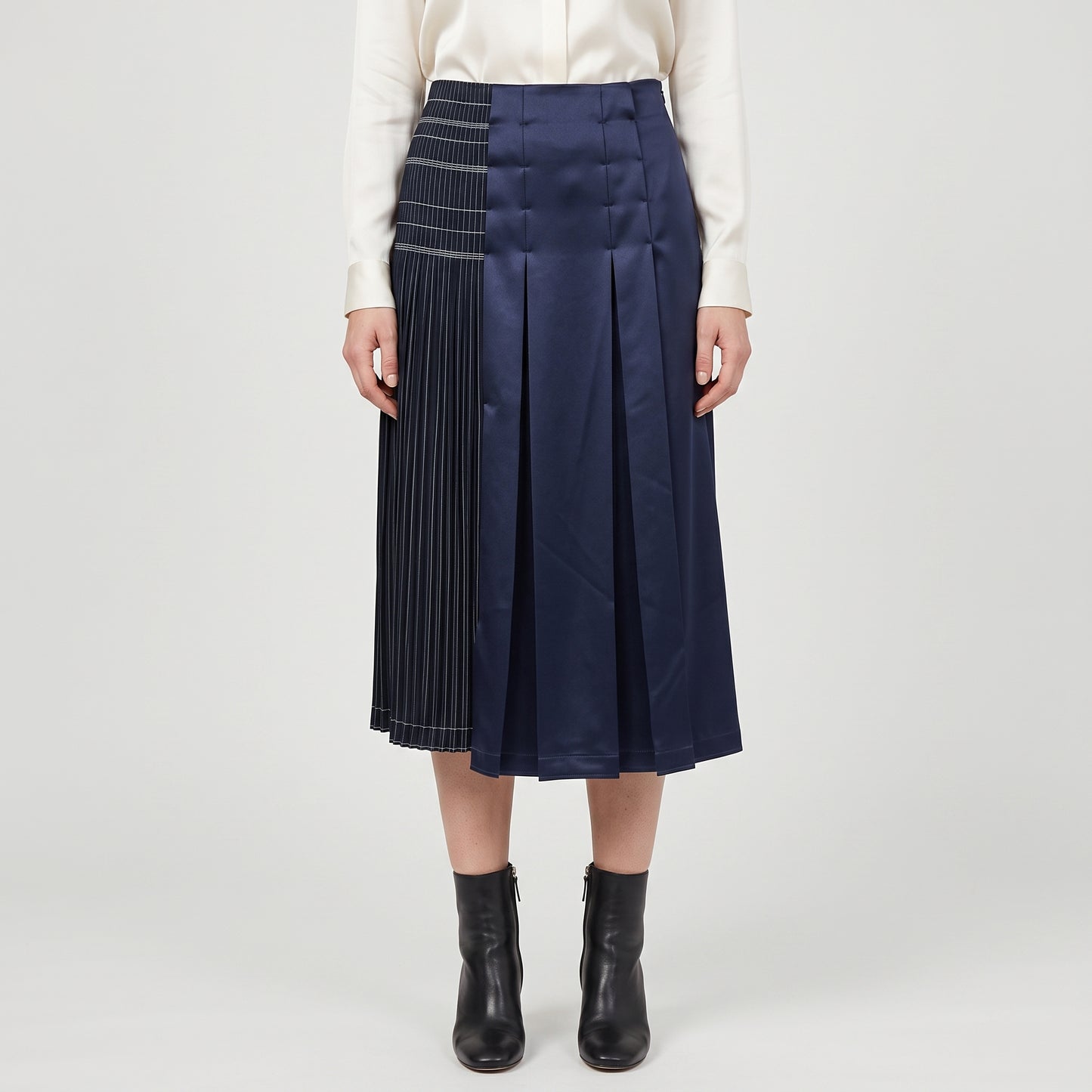 Two-Tone Pleated Midi Skirt