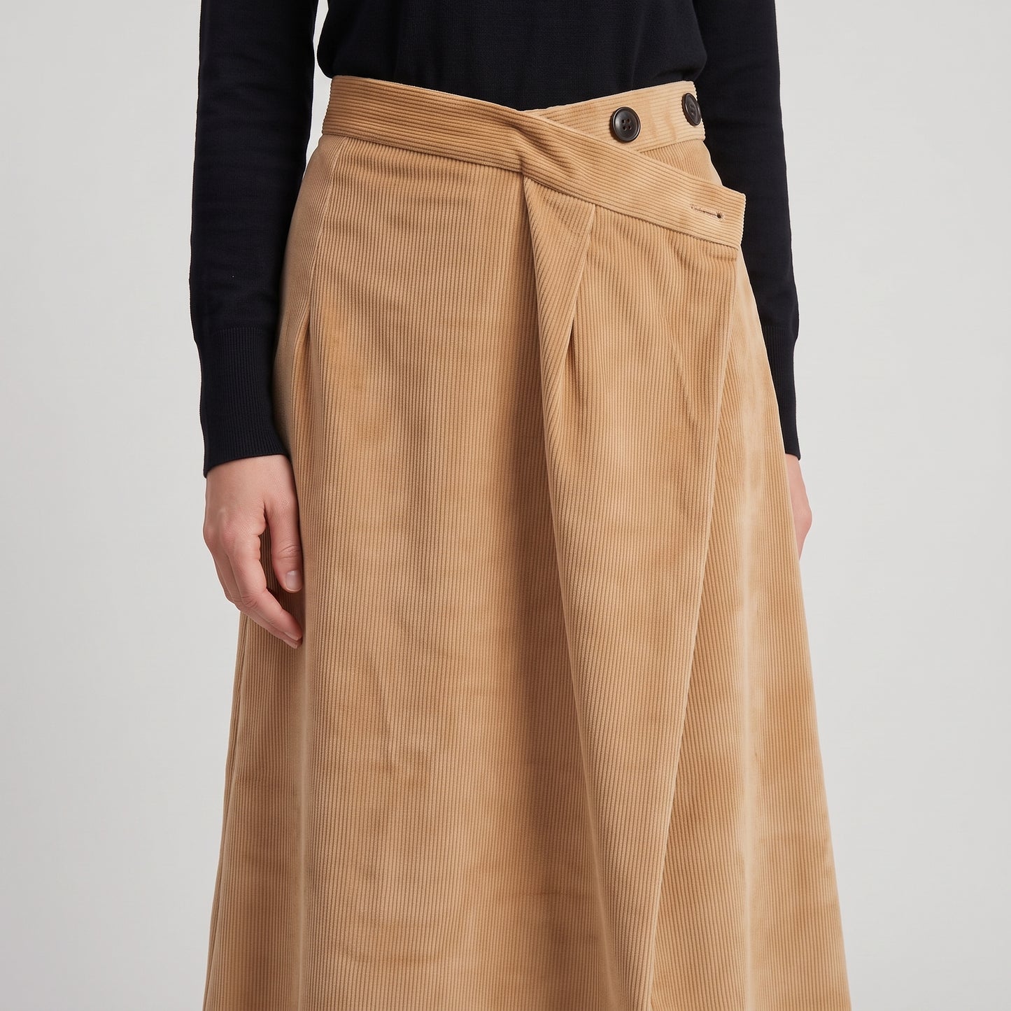 Corduroy Asymmetric Wrap Skirt