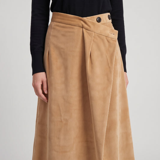 Corduroy Asymmetric Wrap Skirt