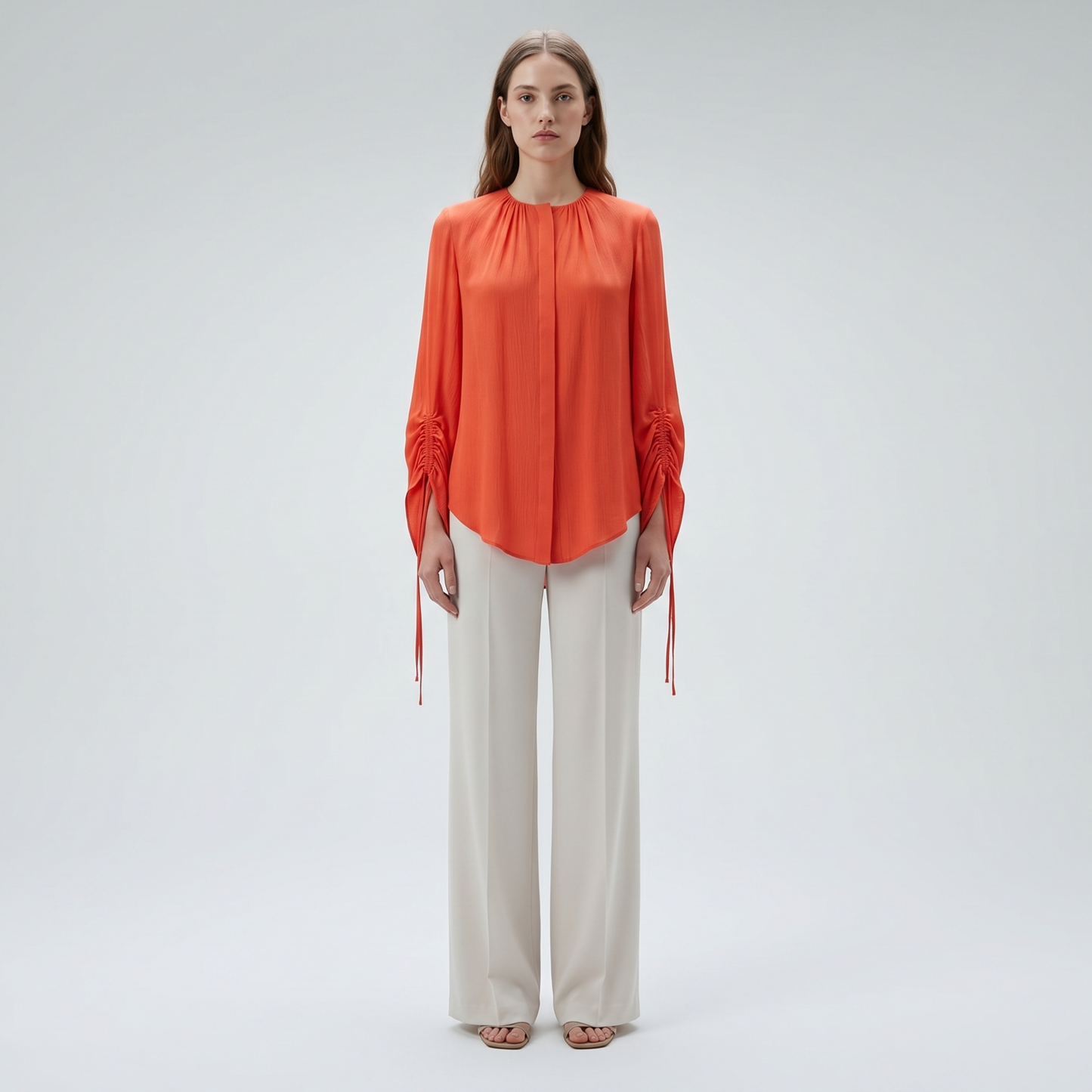 Ruched Sleeve Pleated Blouse