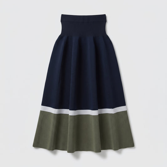 Colorblocked Pleated Knit Skirt