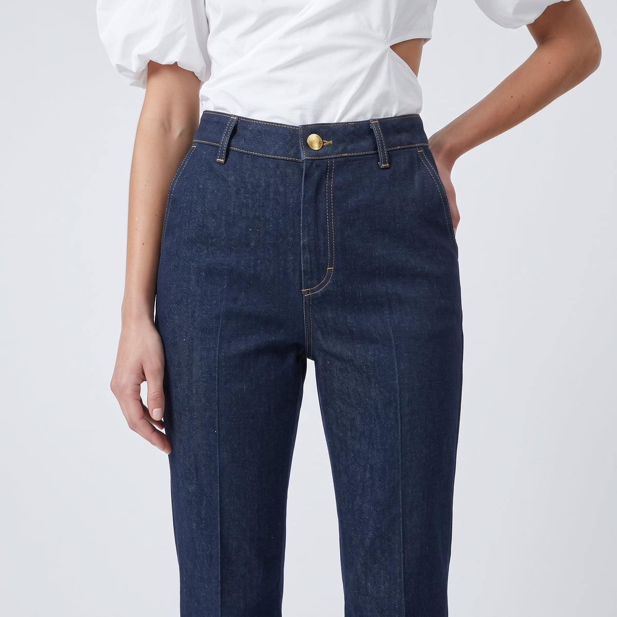 High-Rise Flared Dark Denim