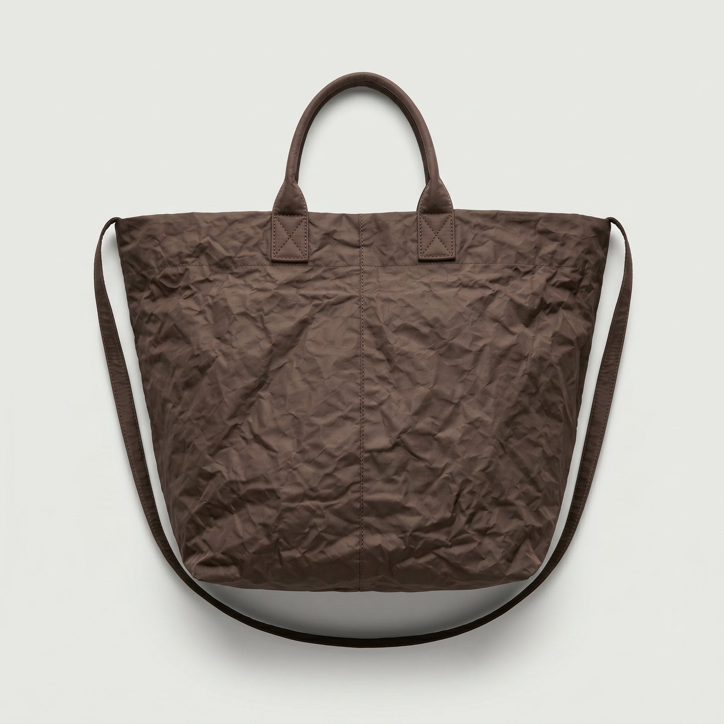 Brown Crinkled Nylon Tote Bag
