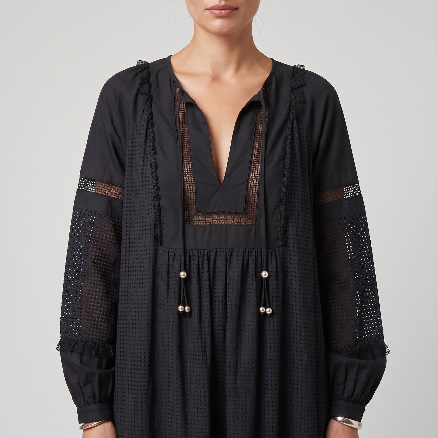 Elegant Black Embroidered Maxi Dress