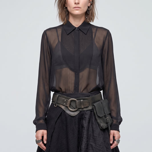 Sheer Panel Button-Down Shirt