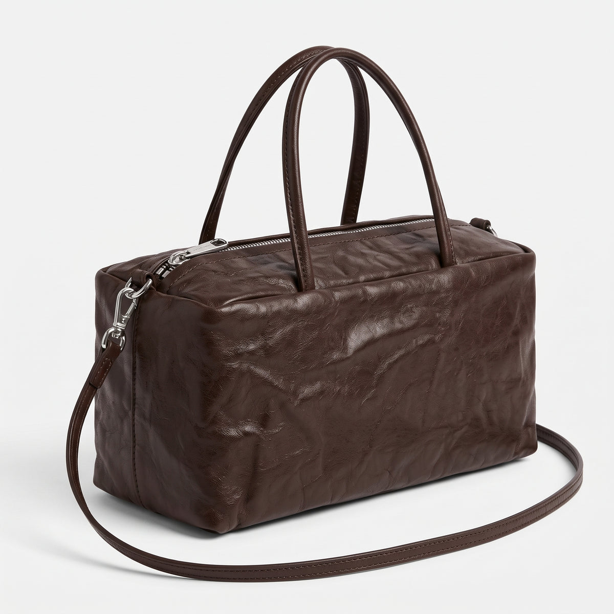 Crinkled Leather Duffle Bag