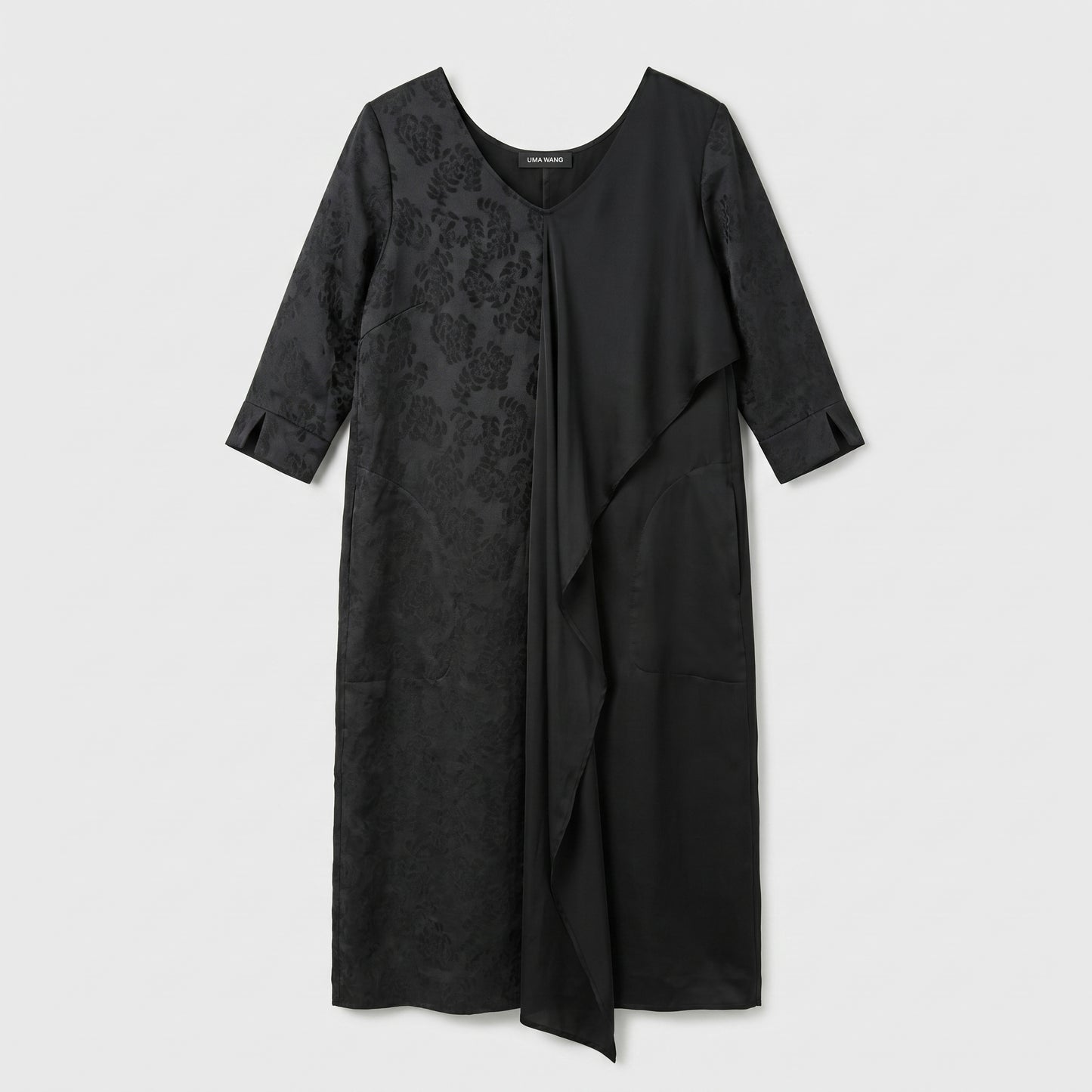 Asymmetric Paneled Black Midi Dress
