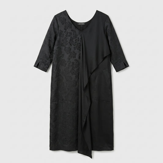 Asymmetric Paneled Black Midi Dress