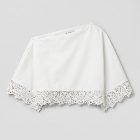One-Shoulder Lace-Trimmed Cotton Top