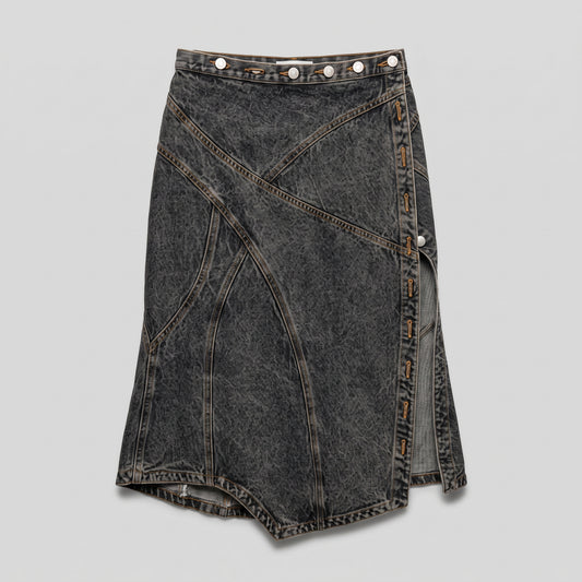 Asymmetric Acid Wash Denim Skirt
