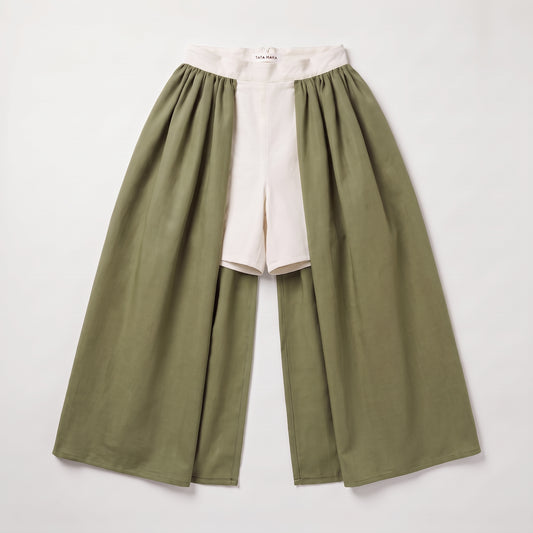 Dual Tone Pleated Culotte Shorts