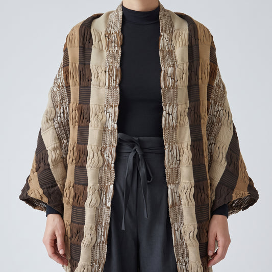 Textured Striped Open Knit Cardigan