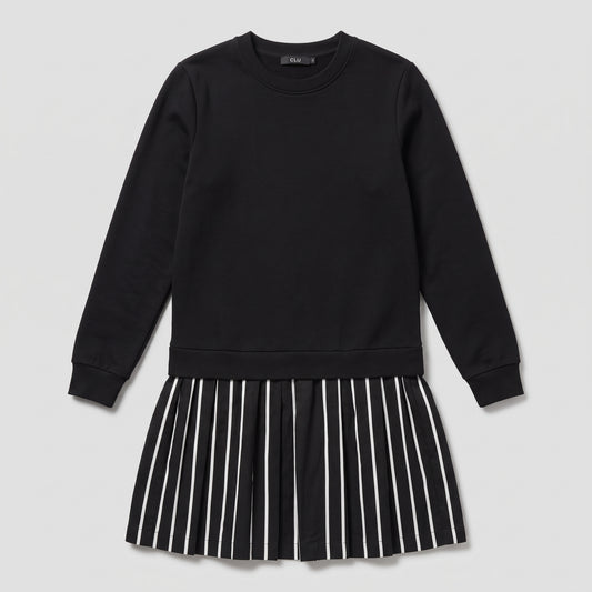 Pleated Hem Cotton Sweatshirt Dress
