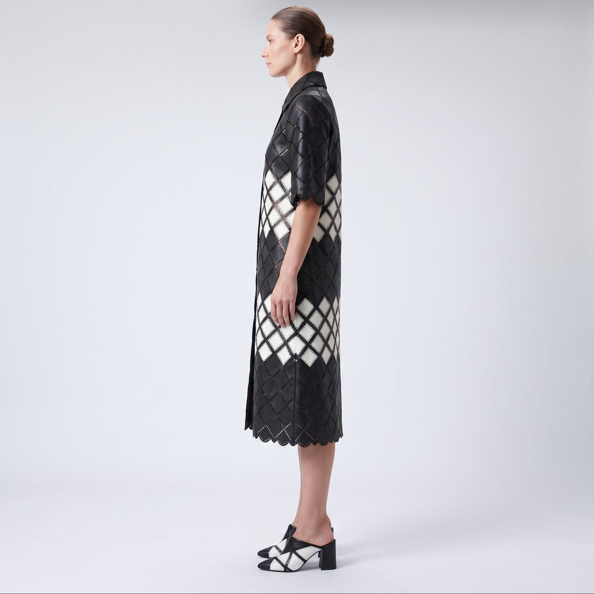 Monochrome Geometric Quilted Midi Dress