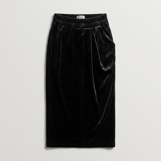 Velvet Draped Midi Skirt
