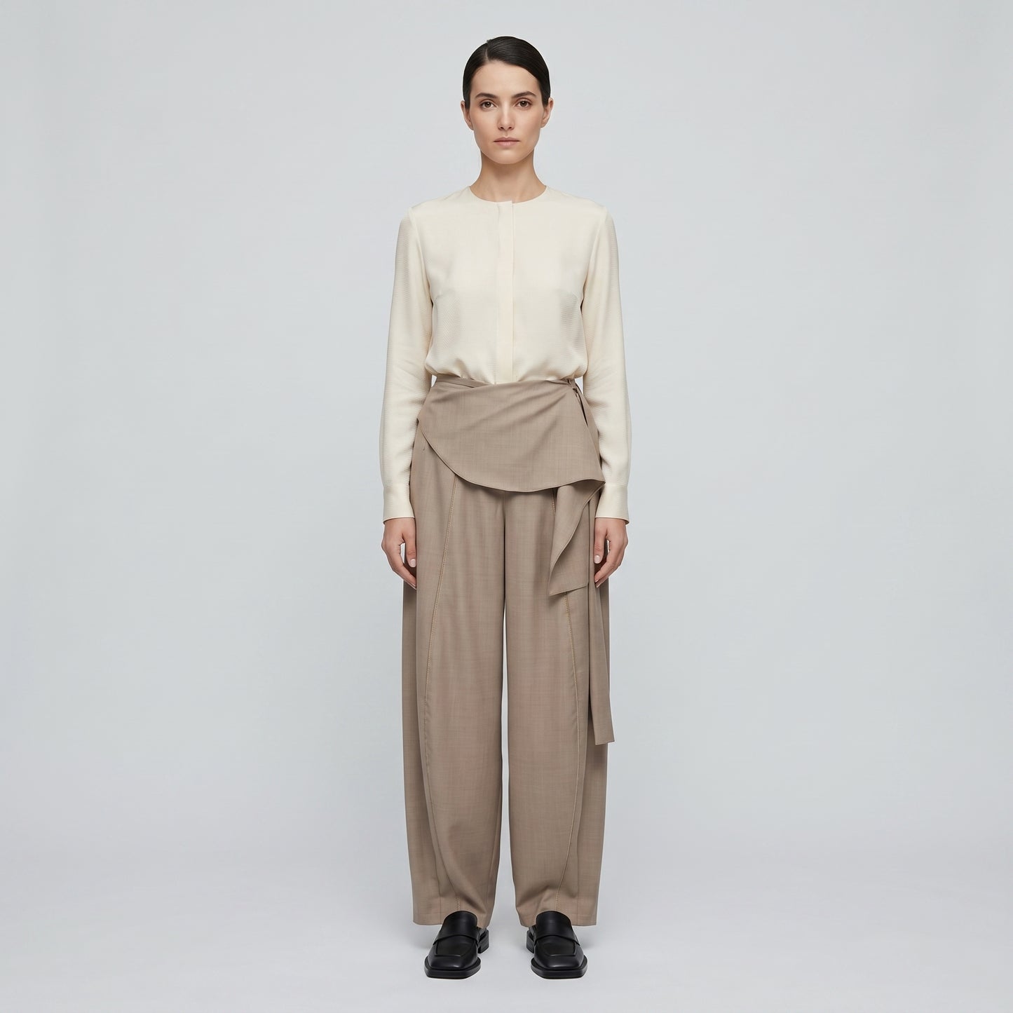 Draped Wide Leg Cropped Trousers