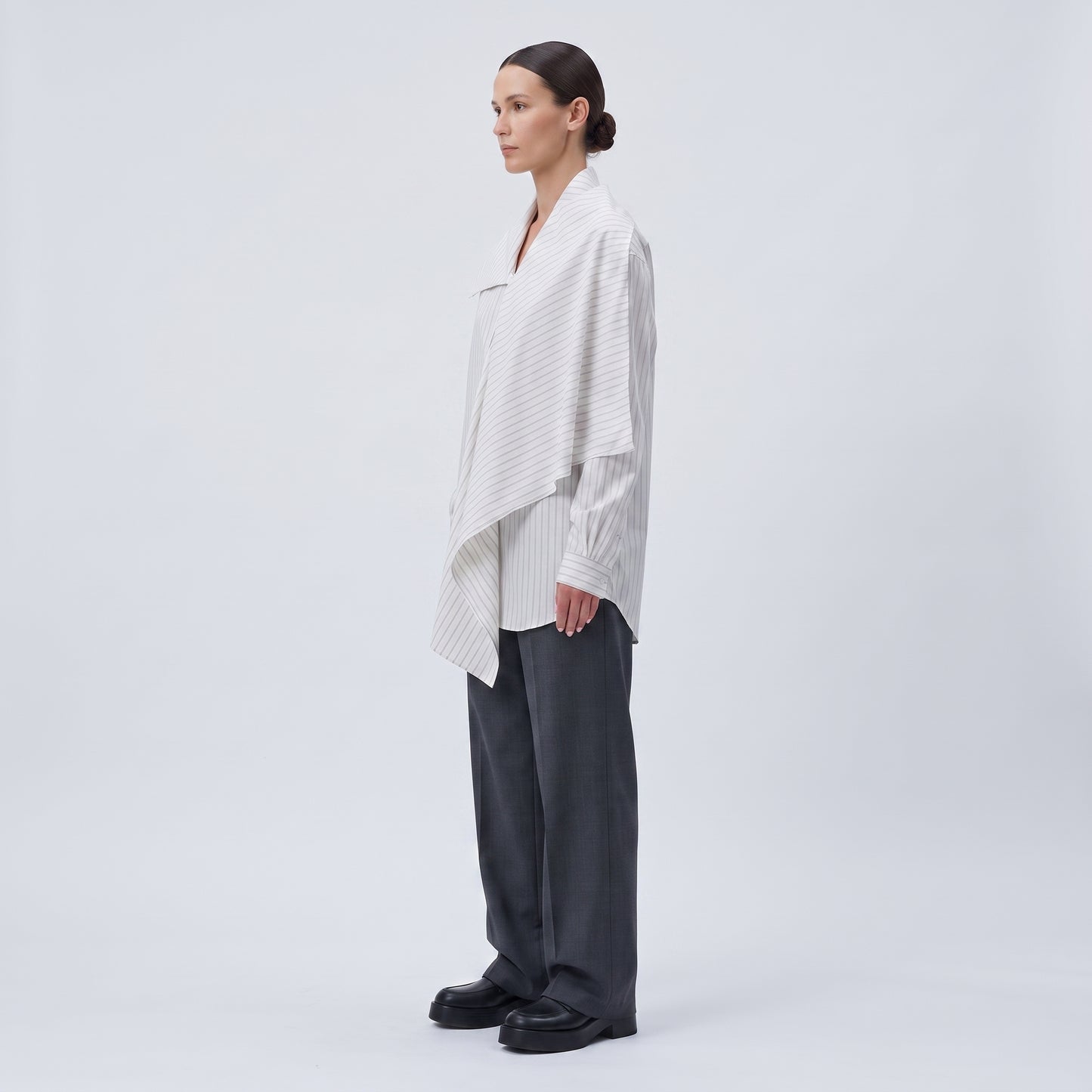 Asymmetric Striped Draped Shirt