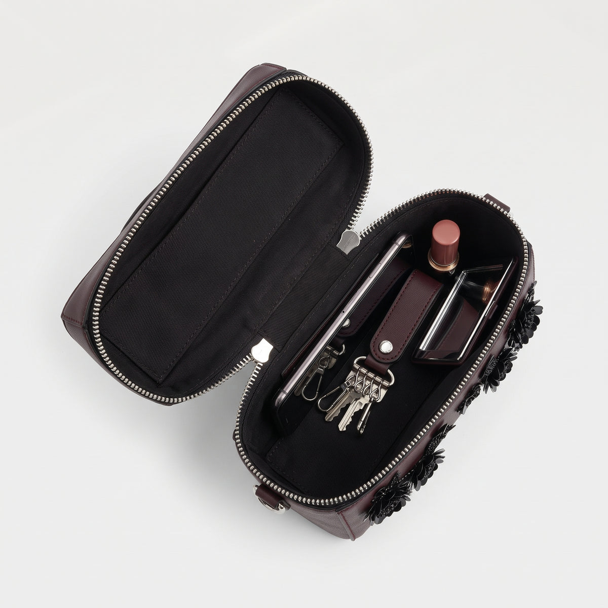 Embellished Burgundy Leather Vanity Bag