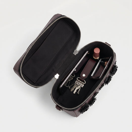 Embellished Burgundy Leather Vanity Bag