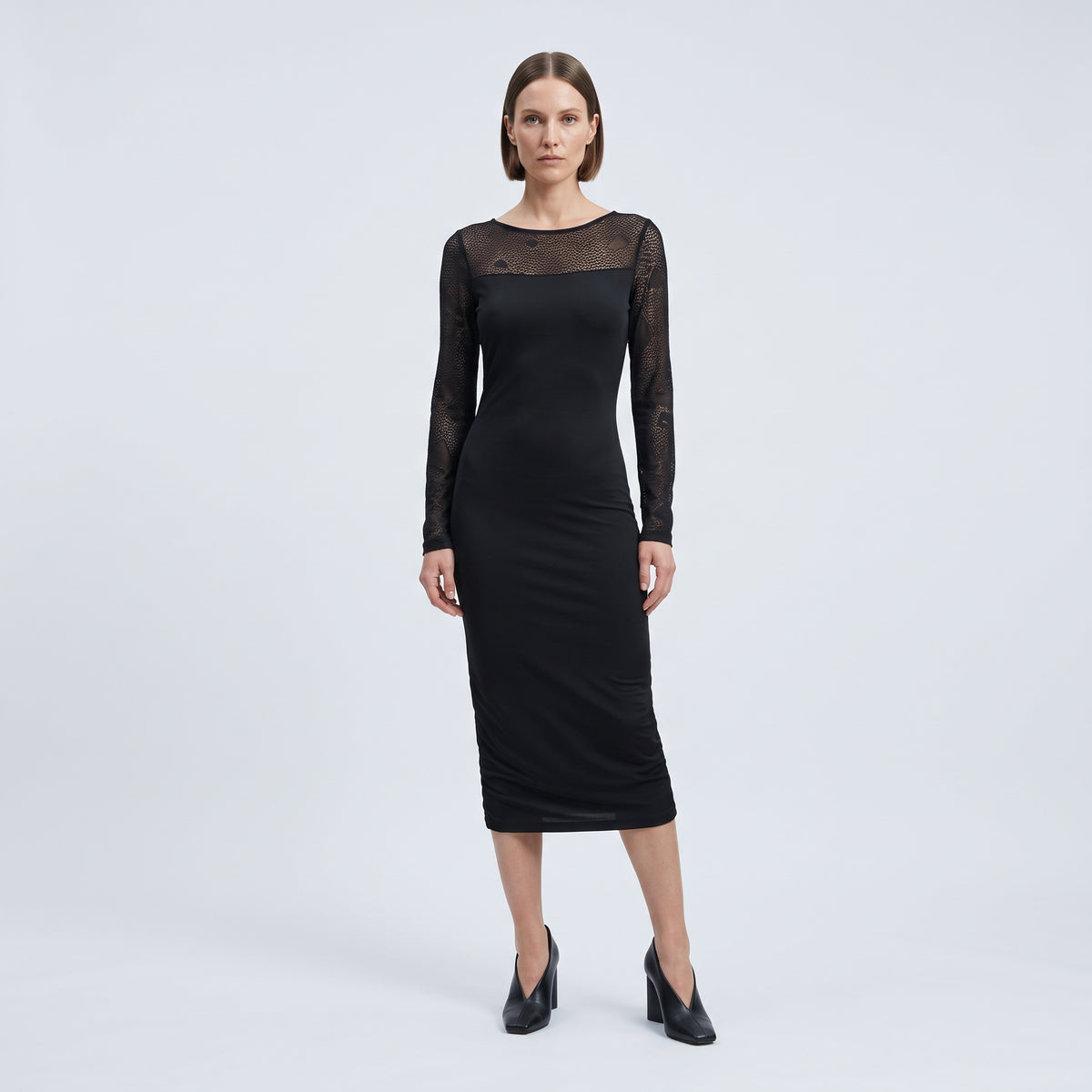 Elegant Lace Detail Black Dress