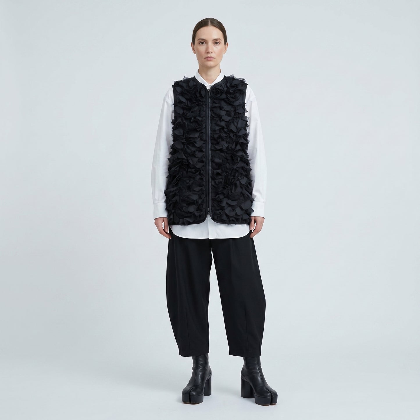 Avant-Garde Black Ruffled Vest