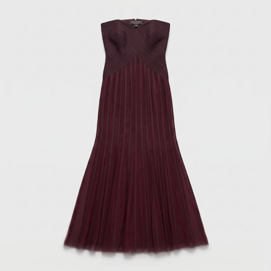 Pleated Strapless Evening Gown