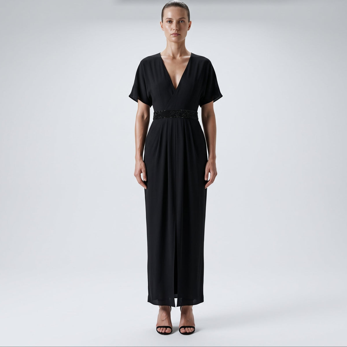 Embellished Waist V-Neck Dress