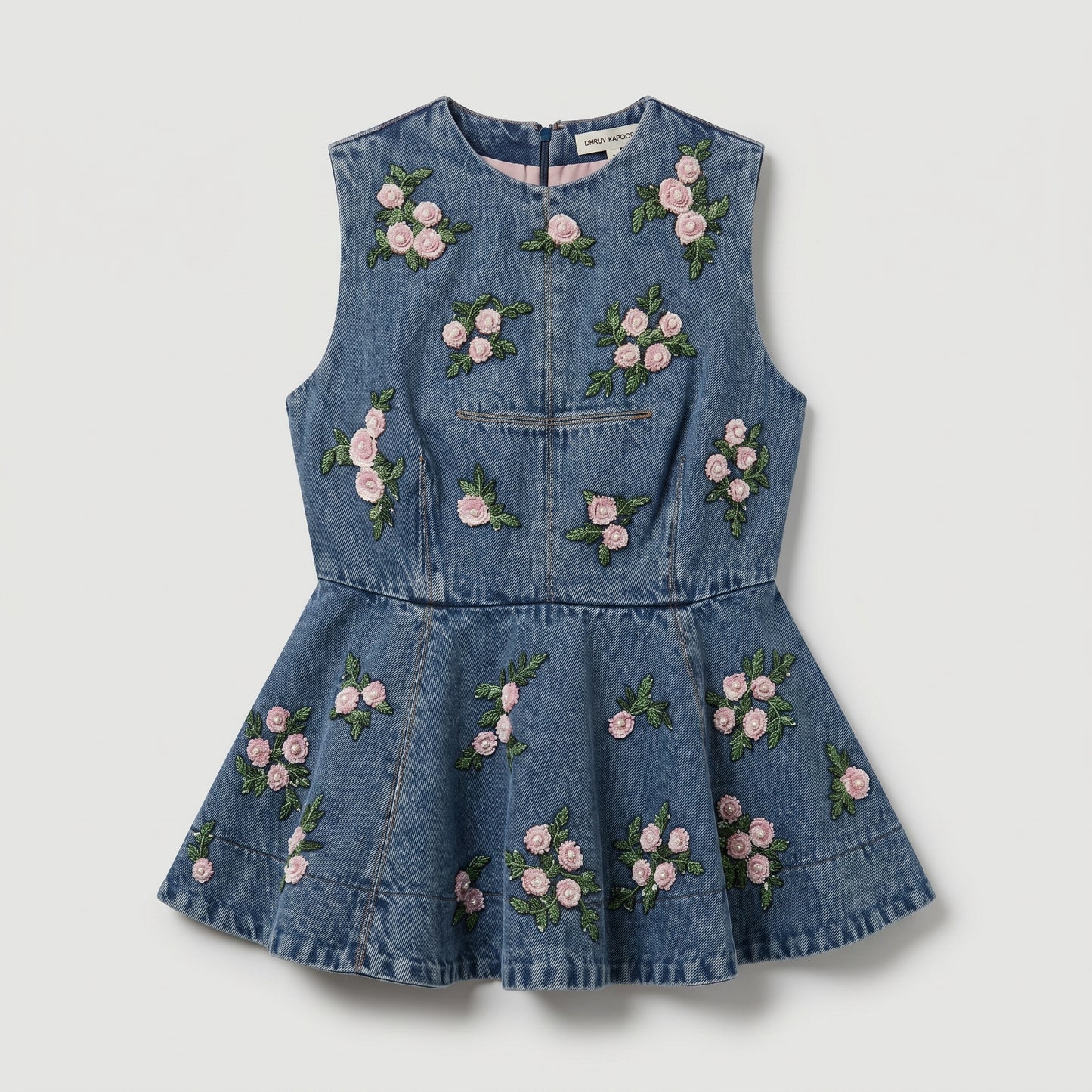 Embroidered Floral Denim Peplum Top