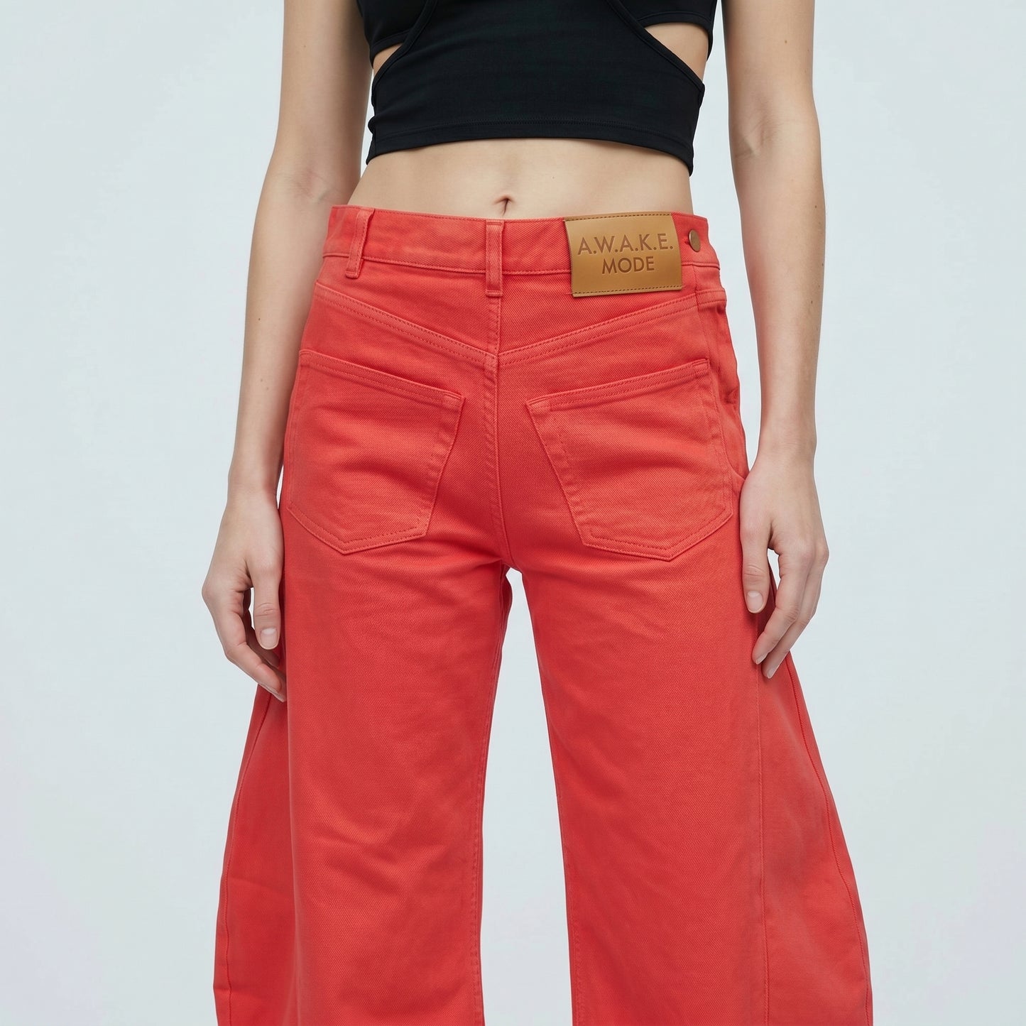 Red Curved Wide Leg Jeans