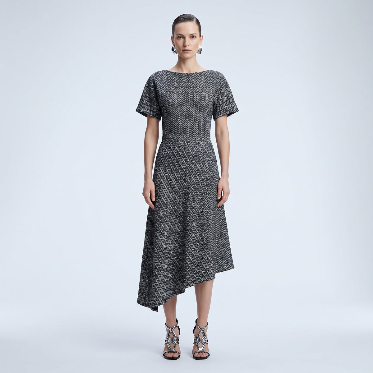 Textured Asymmetric Hem Mini Dress