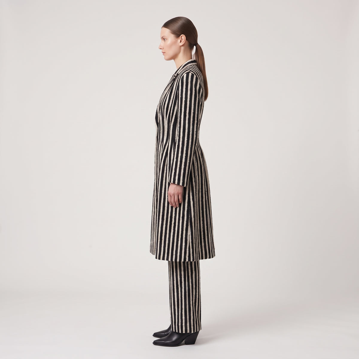 Tailored Striped Wool Blend Coat