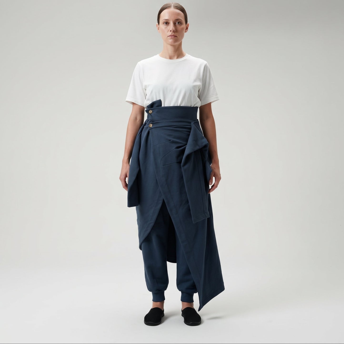 Asymmetric Draped Cotton Midi Skirt