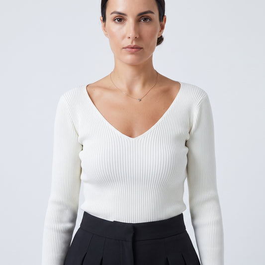 Elegant Ribbed V-Neck Sweater
