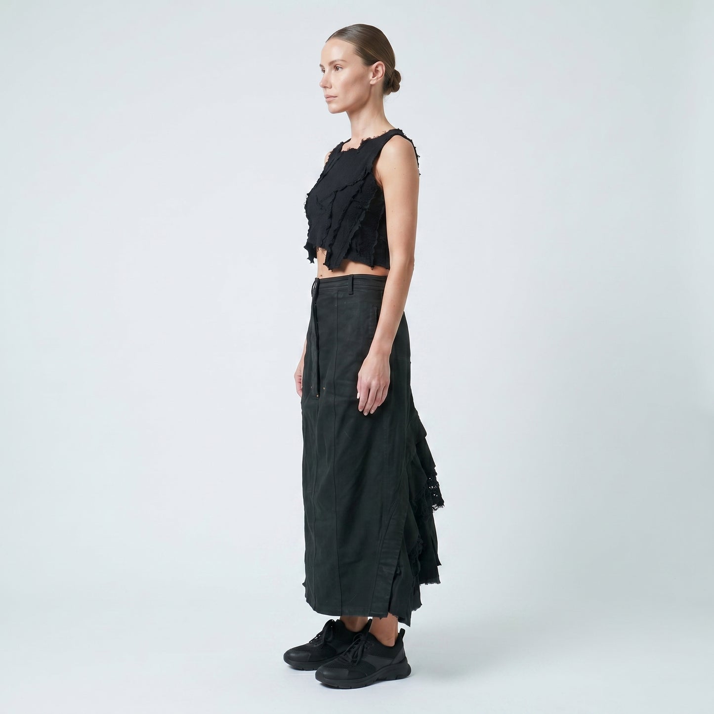Structured Black Paneled Maxi Skirt