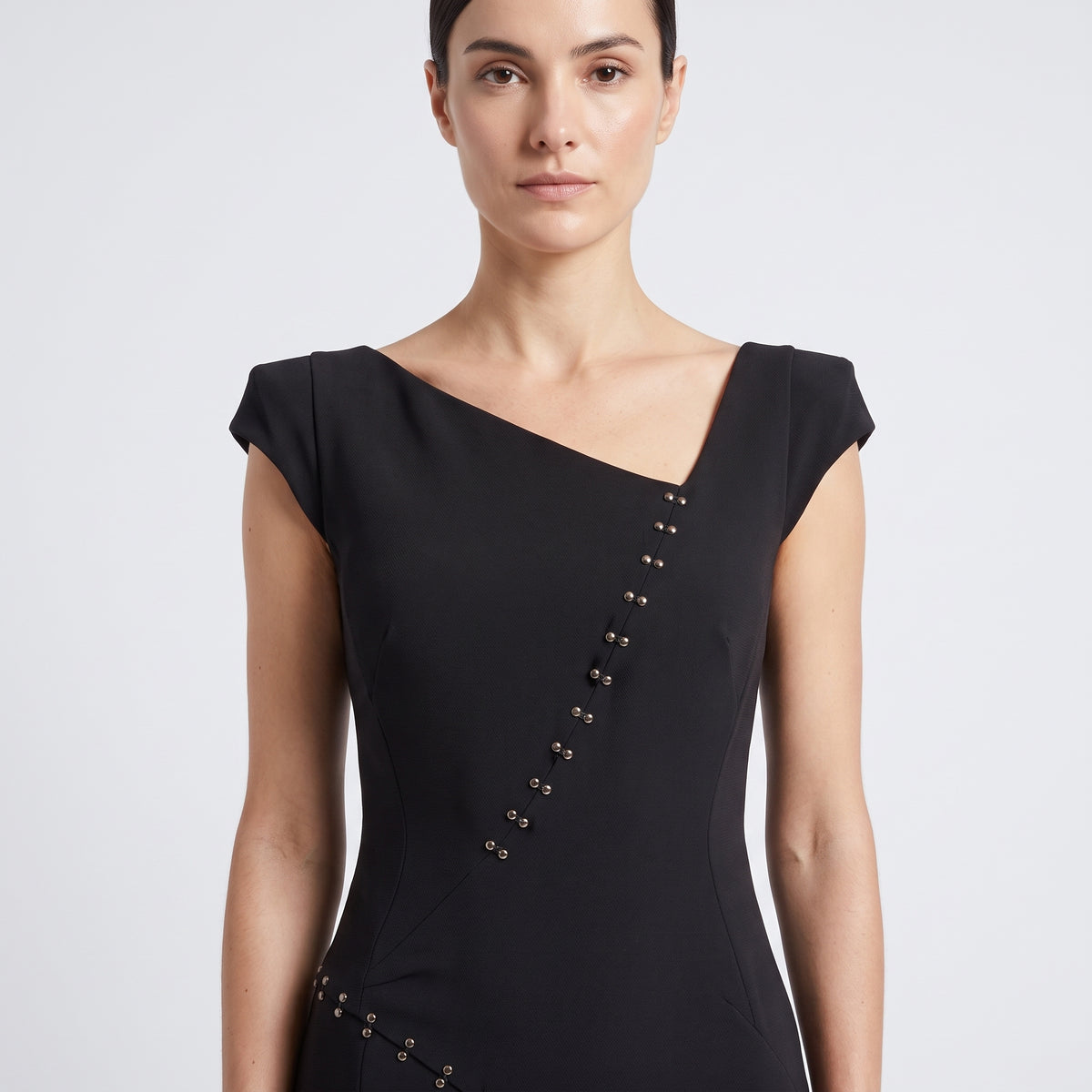 Embellished Asymmetric Tailored Sheath Dress