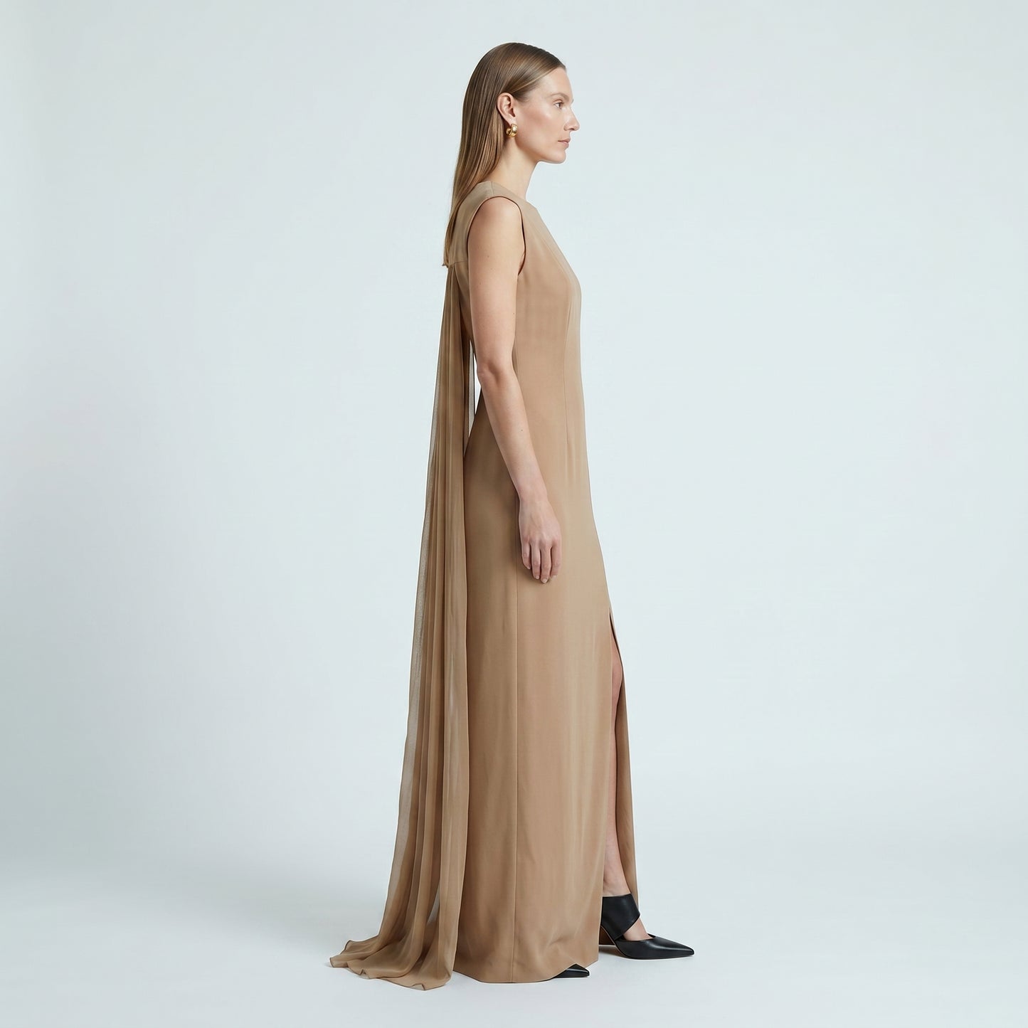 Sleeveless Pleated Crepe Maxi Dress