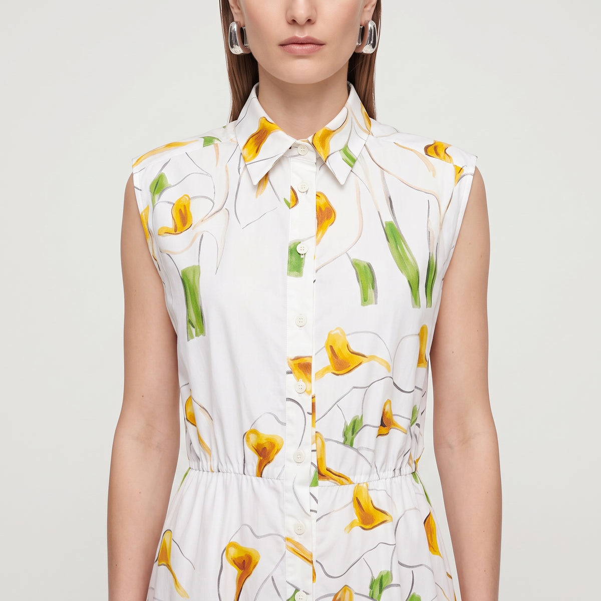 Floral Print Sleeveless Shirt Dress