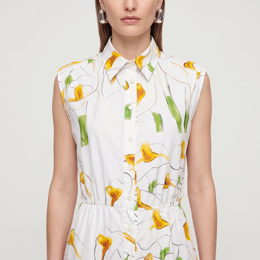 Floral Print Sleeveless Shirt Dress