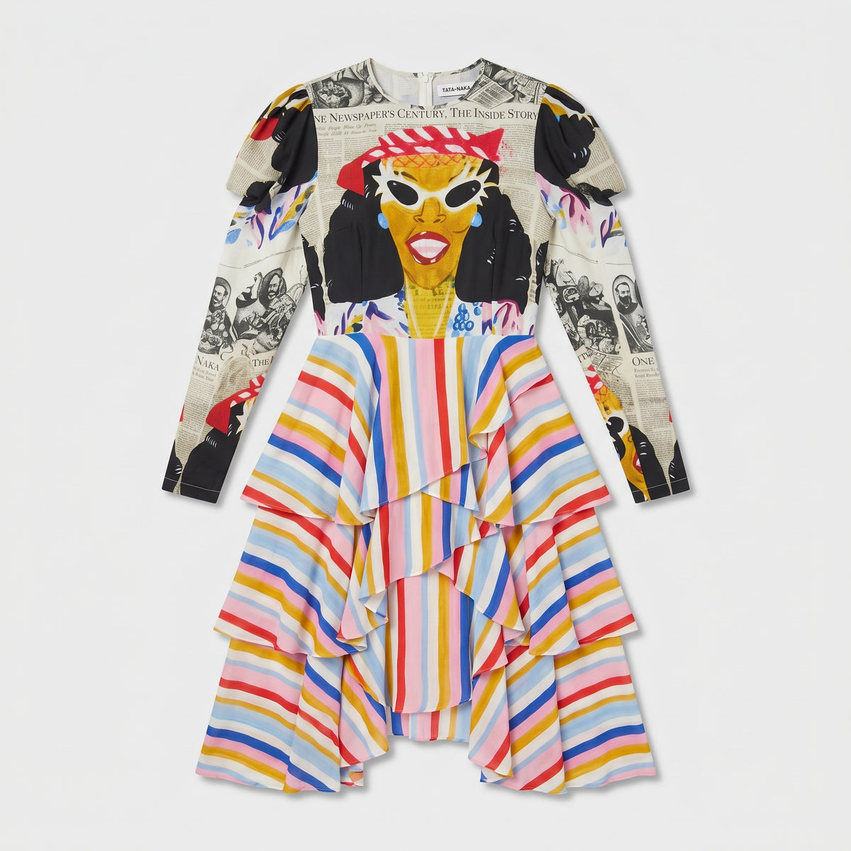 Graphic Print Ruffled Midi Dress