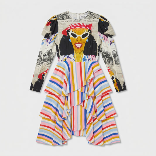 Graphic Print Ruffled Midi Dress