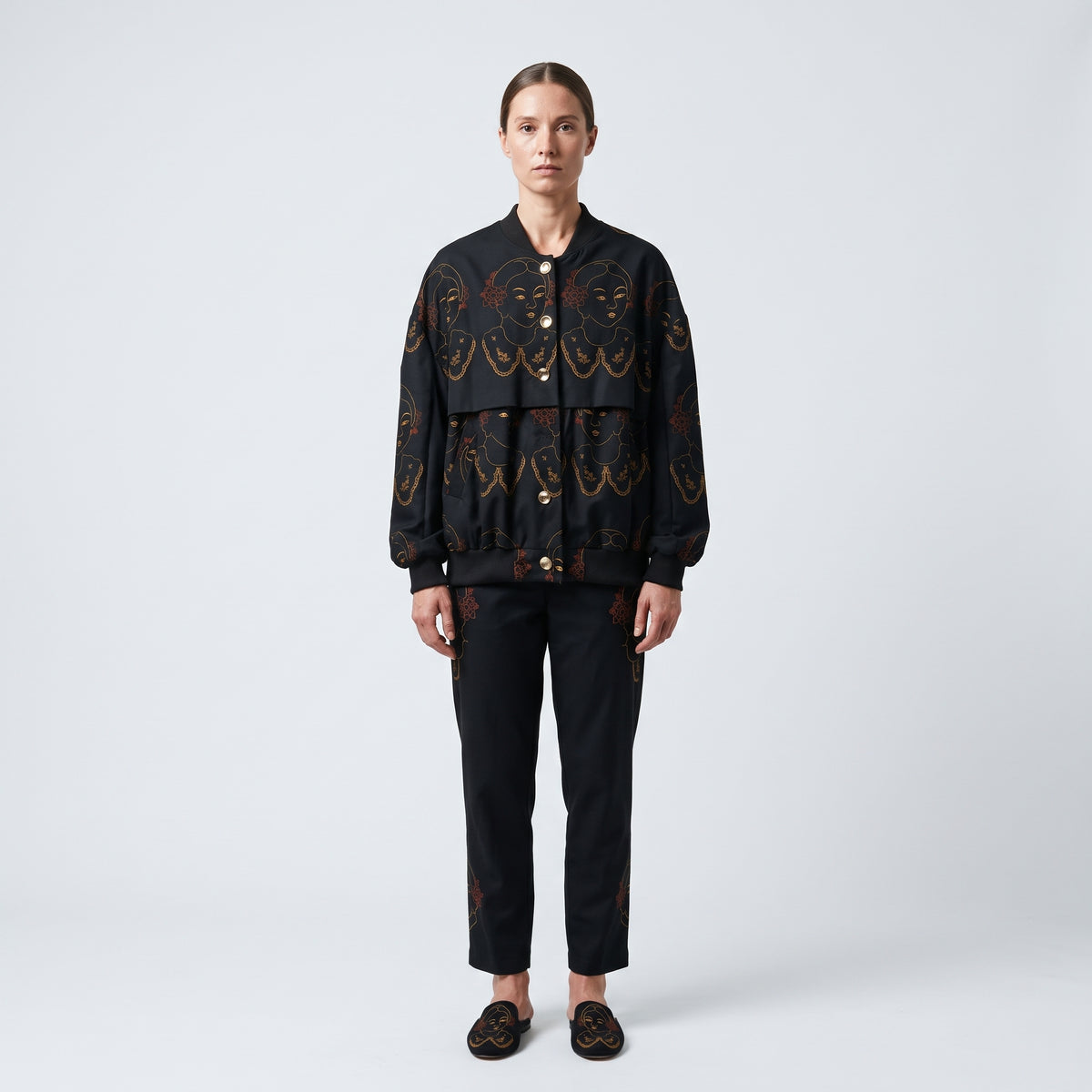 Embroidered Portrait Bomber Jacket