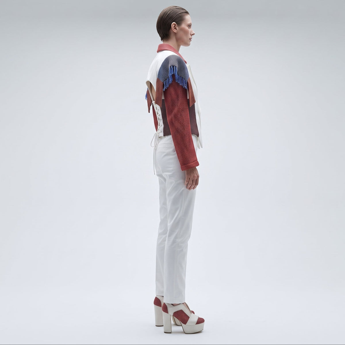 Colorblock Structured Fringe Blazer