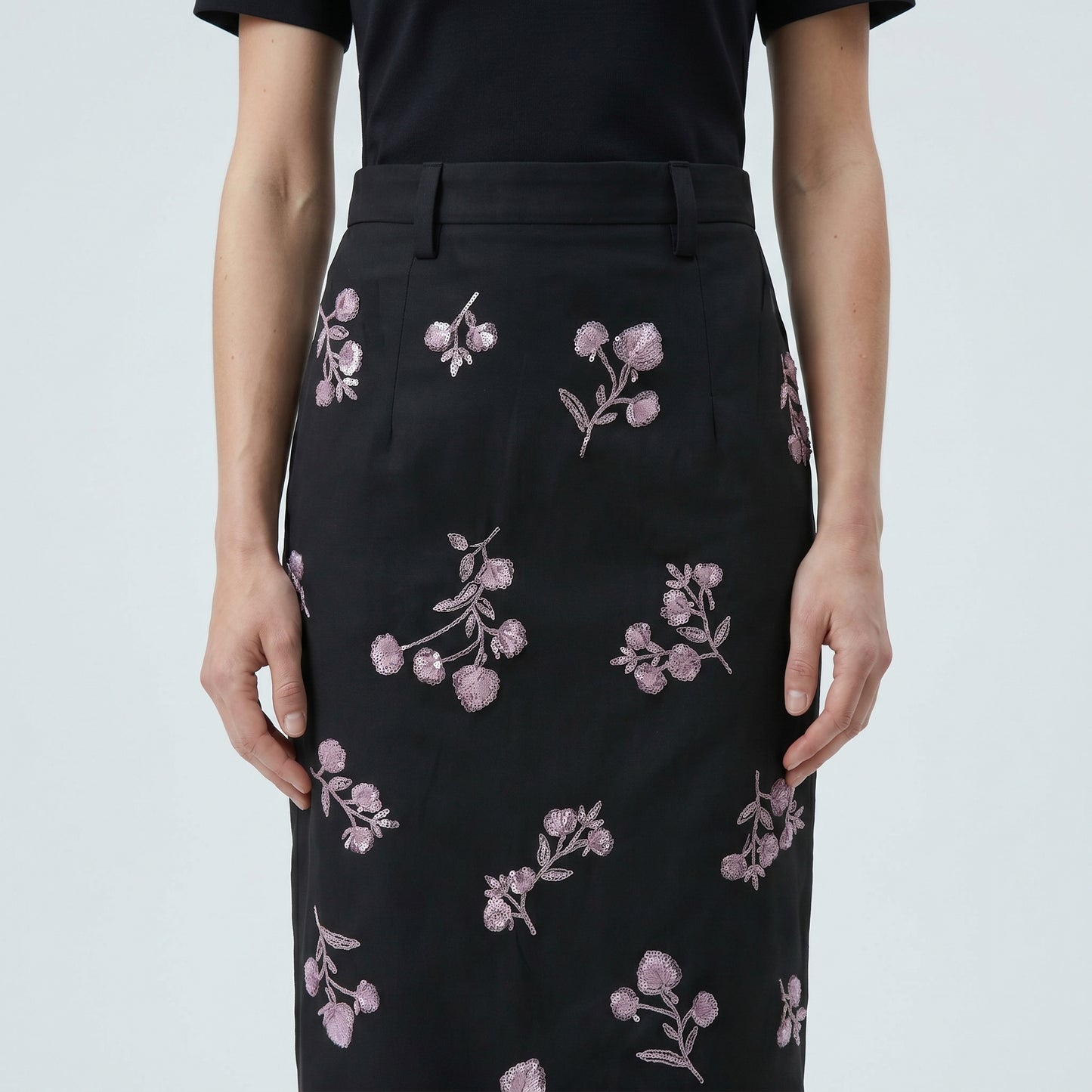 Floral Embroidered Midi Skirt